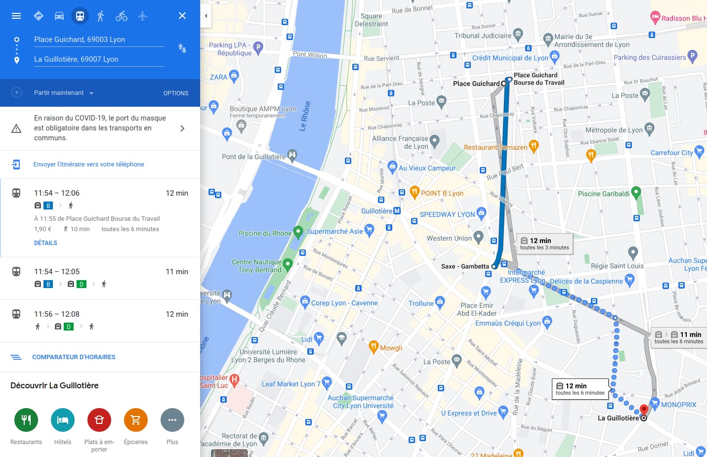 Les lignes TCL dans google maps